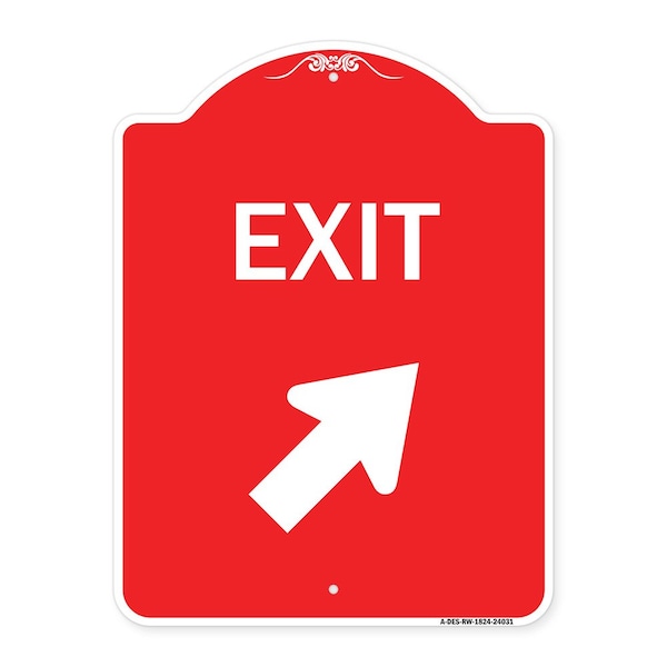 Designer Series Exit Exit W/ Right Arrow, Red & White Aluminum Sign, 18" H, 24" L, RW-1824-24031